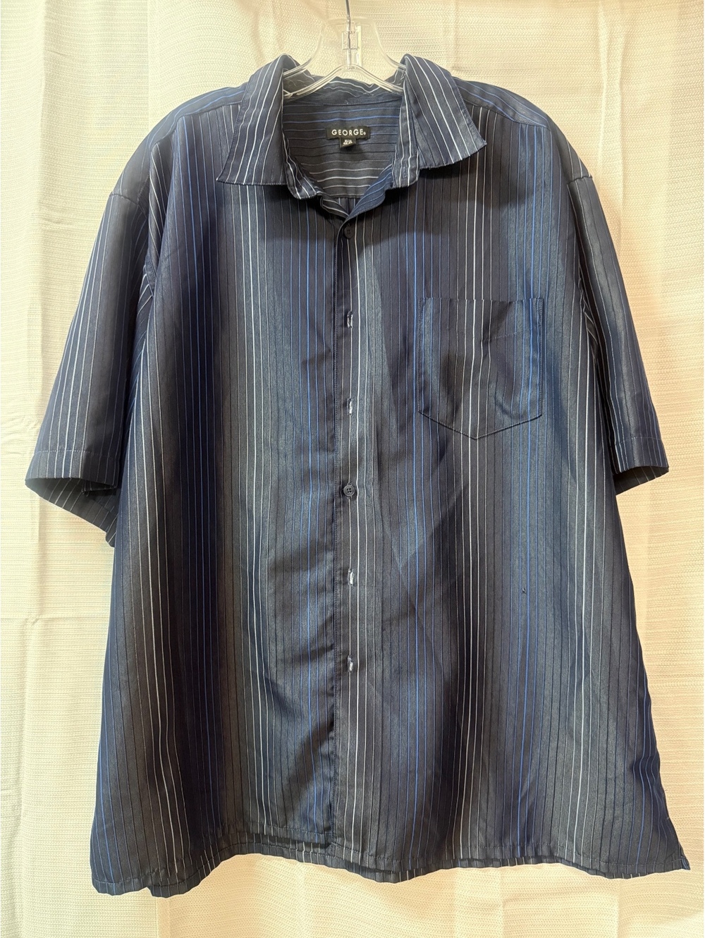 George XL Navy Stripe Short Sleeve Button-Up Shirt